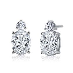 Italo White Sapphire Oval Stud Earrings In 925 Silver