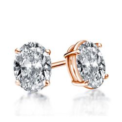 Italo Rose Gold Oval Cut Stud Earrings For Women Solitaire
