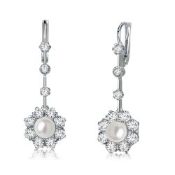 Italo Halo Pearl Drop Earrings In Sterling Silver Vintage