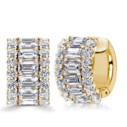 Italo Golden Triple Row Emerald Cut Hoop Earrings For Women