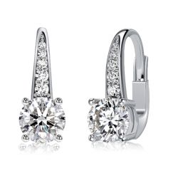 Italo Round Cut White Sapphire Pave Drop Earrings For Women