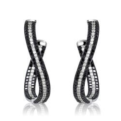 Italo Pave Set Black Sapphire Twist Hoops Twisted Hoop Earrings