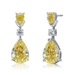 Italo Yellow Topaz Pear Cut Drop Earrings In Sterling Silver