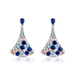 Blue Sapphire Fan Earrings In 925 Silver Aquamarine Earrings
