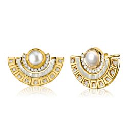 Italo Pearl Fan Stud Earrings In Sterling Silver