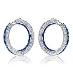 Italo Vintage Emerald Cut Blue & White Sapphire Hoop Earrings