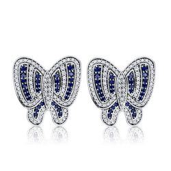 Italo Dancing Butterfly White & Blue Sapphire Stud Earrings For Women