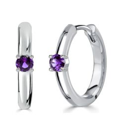 Italo Amethyst Single Stone Silver Hoop Earrings For Women