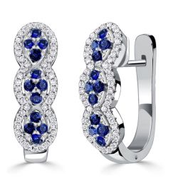 Italo Round Blue & White Sapphrie Silver Hoop Earrings
