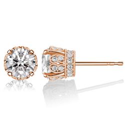 Italo Rose Gold Round Cut Vintage Stud Earrings