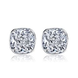 Italo Milgrain Bezel White Sapphire Cushion Cut Stud Earrings