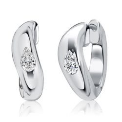 Italo Flush Setting Pear Cut Sterling Silver Hoop Earrings