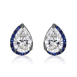 Italo Black Tone Unique Half-halo Pear Cut Stud Earrings For Women