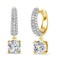 Italo Two Tone Micro Pave Cushion Cut Silver Hoop Earrings For Women
