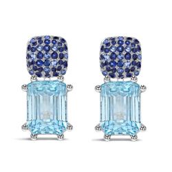 Italo Unique Micro Pave Emerald Cut Blue Sapphire Aquamarine Earrings