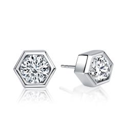 Italo Bezel Set Hexagon Single Stone Stud Earrings For Women