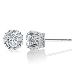 Italo Cushion Cut White Sapphire Filigree Vintage Stud Earrings