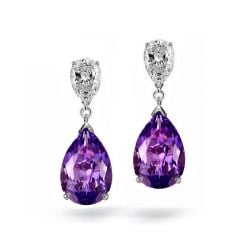 Italo Pear Cut Amethyst Drop Earrings In Sterling Silver