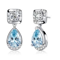 Italo Waterfall Cushion & Pear Cut Aquamarine Drop Earrings For Women