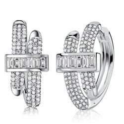 Italo Micro Pave Round & Baguette Cut Unique Hoop Earrings For Women