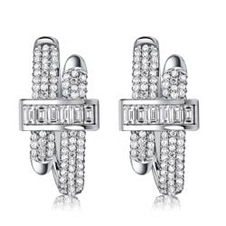 Italo Micro Pave Round & Baguette Cut Unique Hoop Earrings For Women