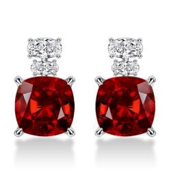 Italo Hidden Halo Garnet Cushion Cut Drop Earrings For Women