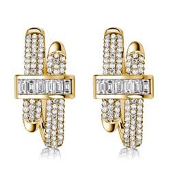 Italo Golden Micro Pave Round & Baguette Cut Unique Hoop Earrings For Women