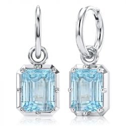 Italo Single Stone Emerald Cut Aquamarine Earrings For Women