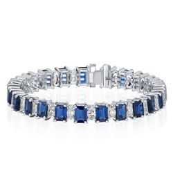 Alternating Blue & White Tennis Bracelet In Sterling Silver