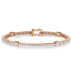 Rose Gold Round & Baguette Cut Tennis Bracelet For Women