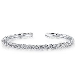 Italo Round Cut Pave Setting White Sapphire Cuff Bracelet