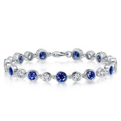 Round Cut Alternating Blue & White Topaz Tennis Bracelet