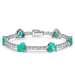Italo Heart Cut Green & White Sapphire Tennis Bracelet