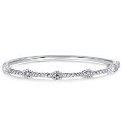 Italo Halo Round Cut White Sapphire Bangle Bracelet