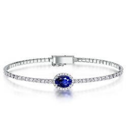 Italo Halo Oval Cut Blue Sapphire Tennis Bracelet For Women