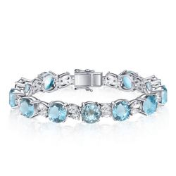 Alternating Aquamarine & White Sapphire Tennis Bracelet For Women