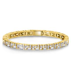 Italo Golden Stacked Design Baguette Cut Tennis Bracelet