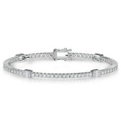 Round & Baguette Cut Tennis Bracelet For Women