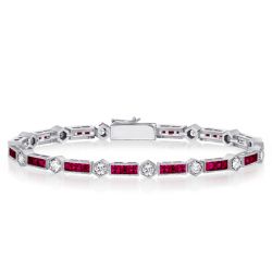 Alternating Round White & Triple Ruby Tennis Bracelet For Women