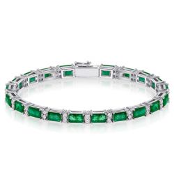 Alternating Double White & Baguette Emerald Tennis Bracelet