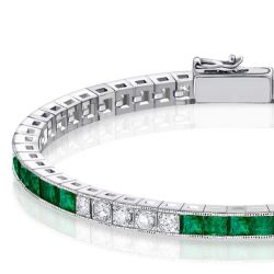 Alternating Emerald & White Asscher Tennis Bracelet For Women