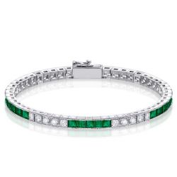 Alternating Emerald & White Princess Tennis Bracelet For Women