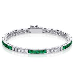 Alternating Emerald & White Princess Tennis Bracelet For Women