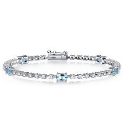 Italo Aquamarine & White Oval Cut Tennis Bracelet For Women