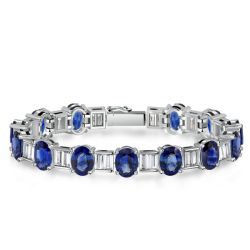 Italo Blue Oval & Baguette Cut Tennis Bracelet For Women