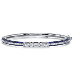 Italo Blue Sapphire Emerald Cut Bangle Silver Bracelet