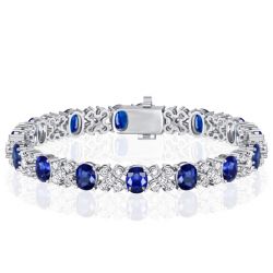 Cornflower Oval Cut Blue Sapphire Tennis Bracelet In Silver