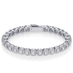 Italo Halo Emerald Cut Tennis Bracelet In Sterling Silver