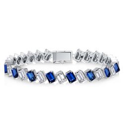 Italo Emerald Cut White & Blue Tennis Bracelet For Women