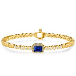 Italo Halo Emerald Cut Blue Sapphire Tennis Bracelet